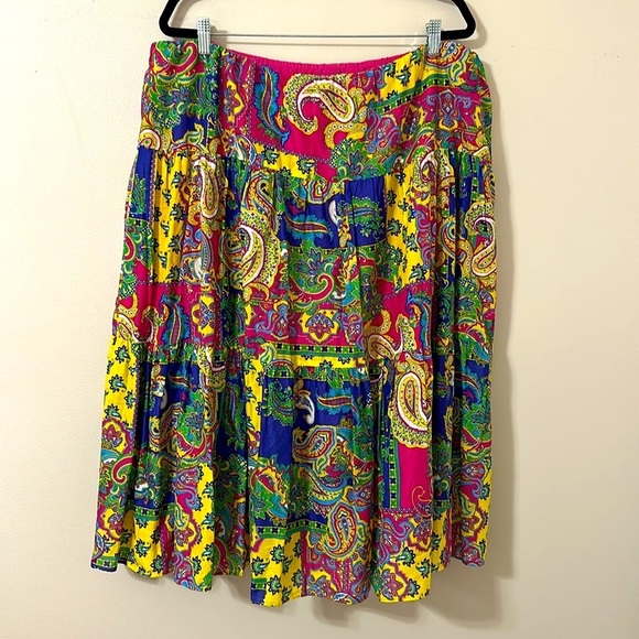 Lauren Ralph Lauren Patchwork Multicolored Paisley Skirt Sz 2X Cottagecore Boho - Picture 2 of 8